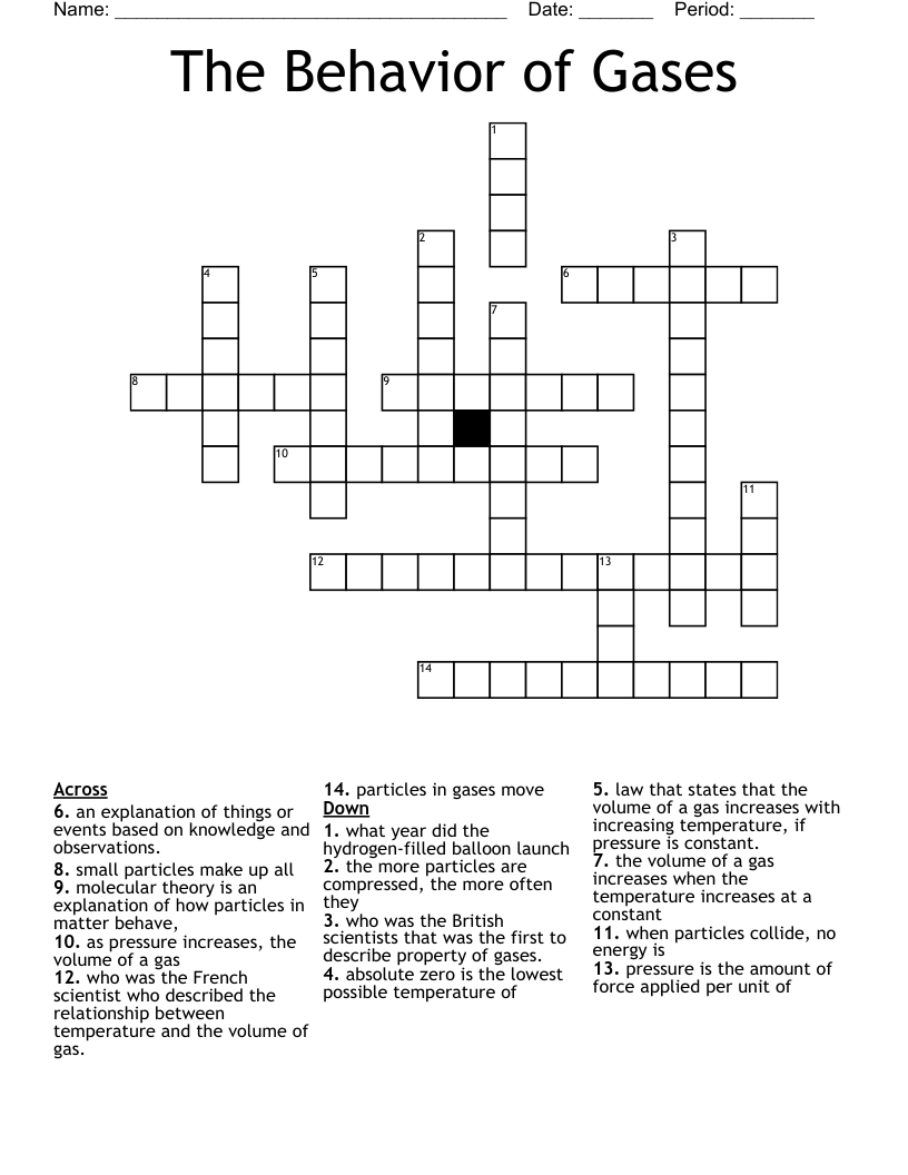 The Behavior of Gases Crossword