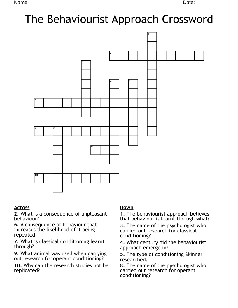 The Behaviourist Approach Crossword