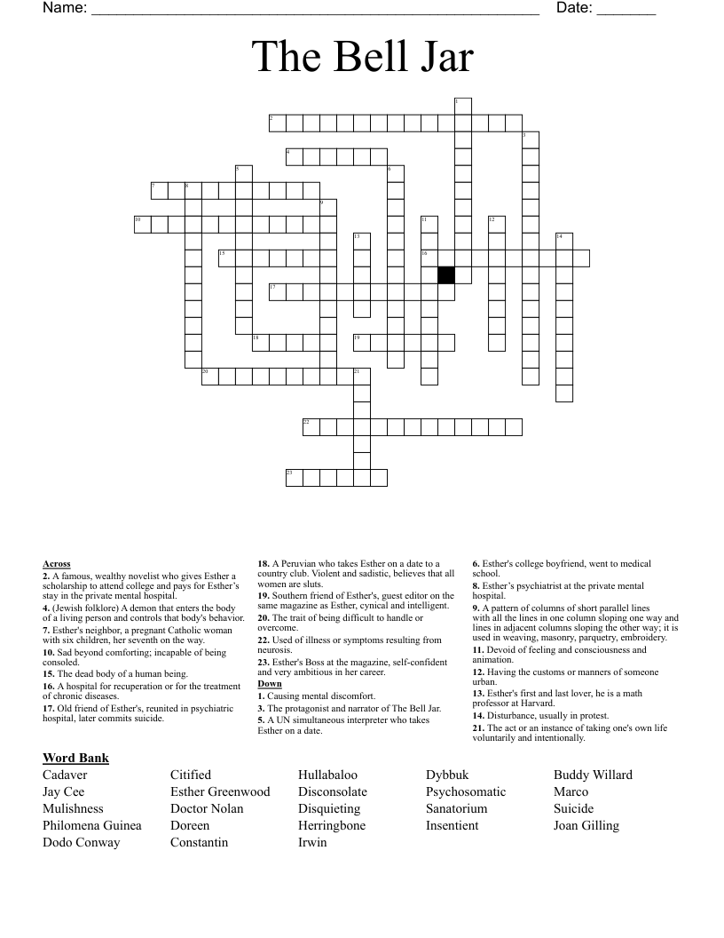 The Bell Jar Crossword