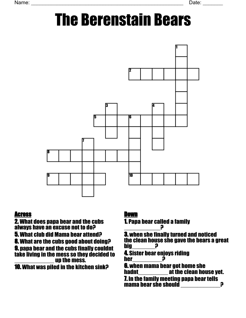 The Berenstain Bears Crossword