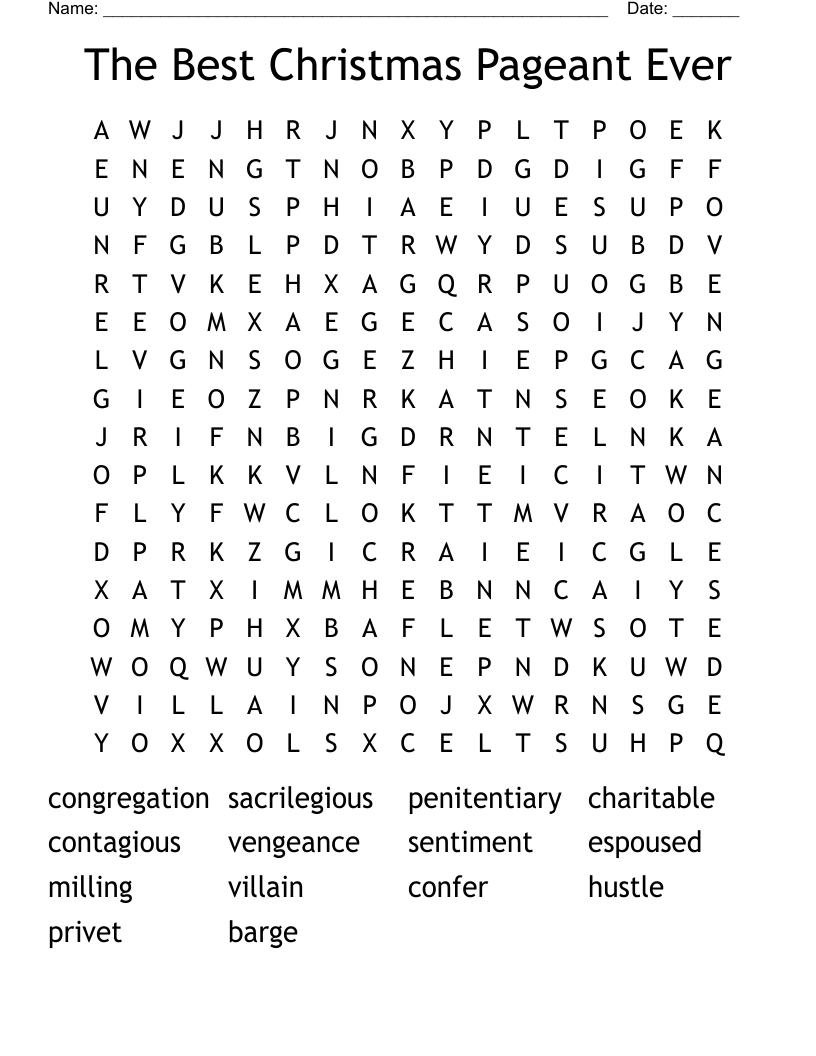 The Best Christmas Pageant Ever Word Search