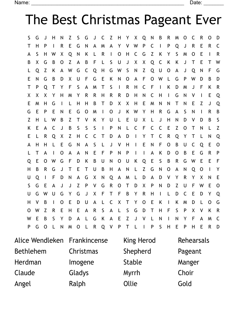 The Best Christmas Pageant Ever Word Search