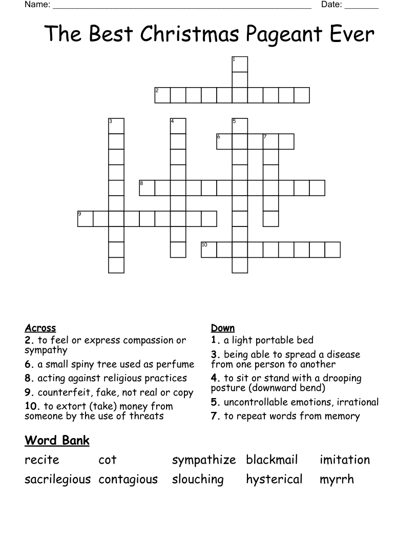 The Best Christmas Pageant Ever Crossword