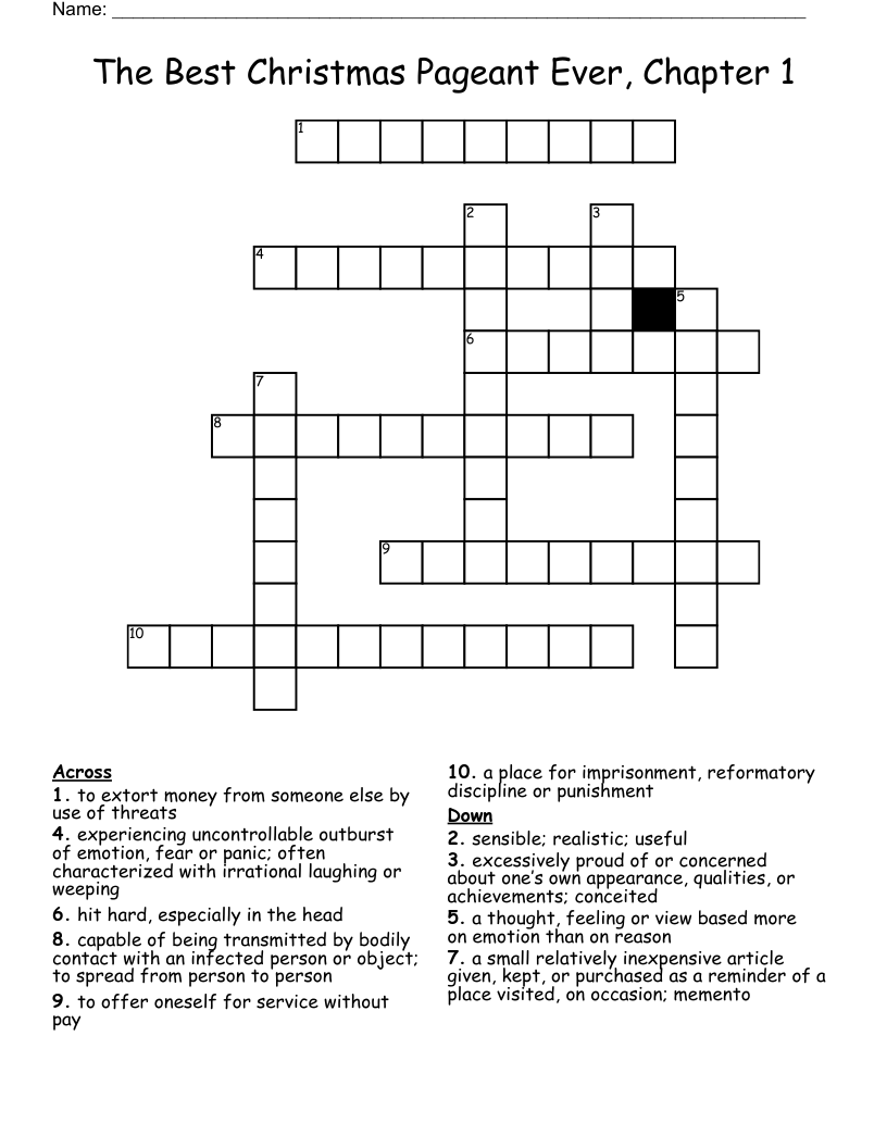The Best Christmas Pageant Ever, Chapter 1 Crossword
