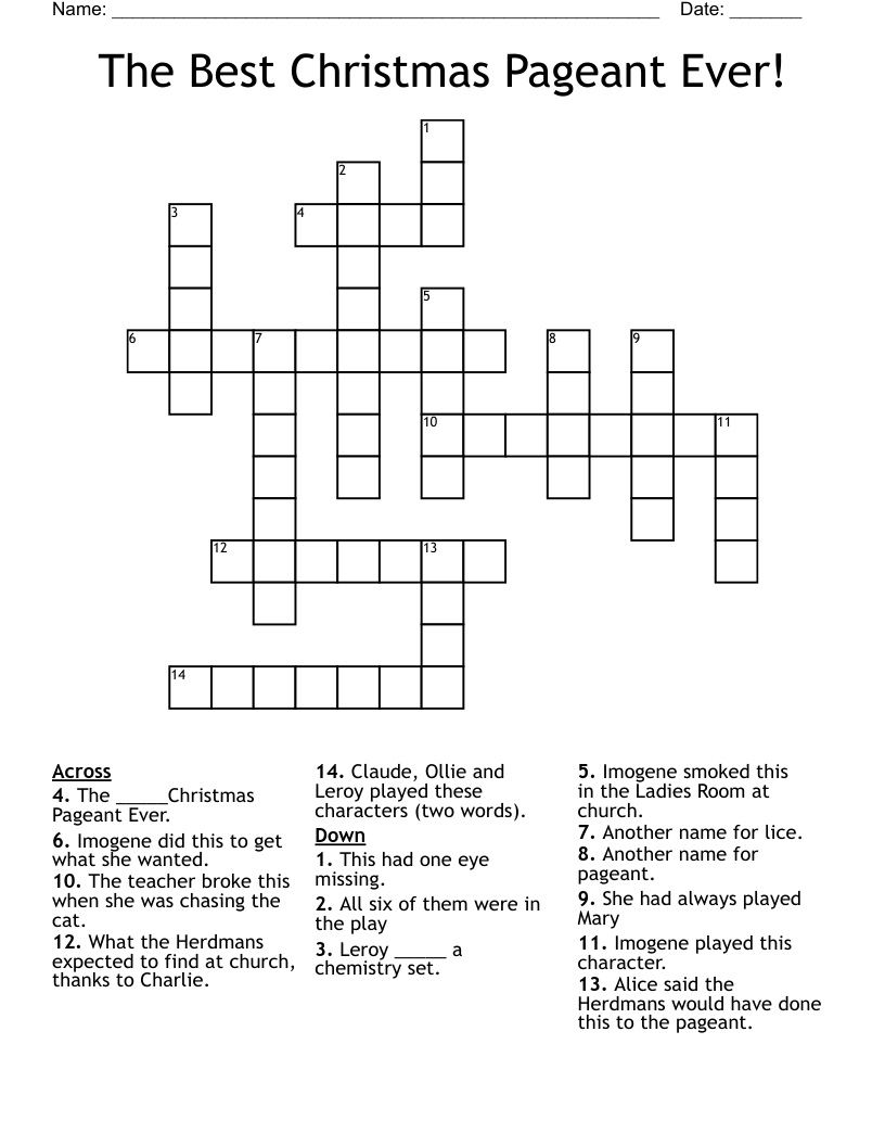 The Best Christmas Pageant Ever!  Crossword