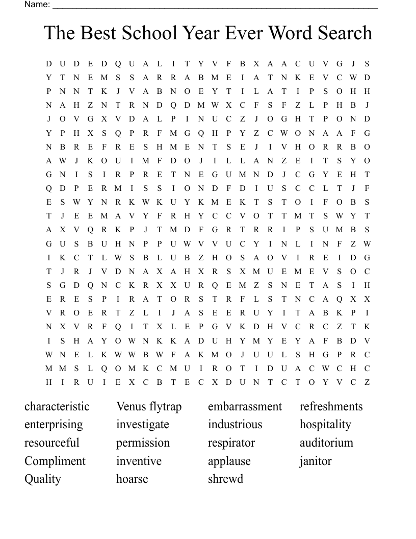 The Best School Year Ever Word Search
