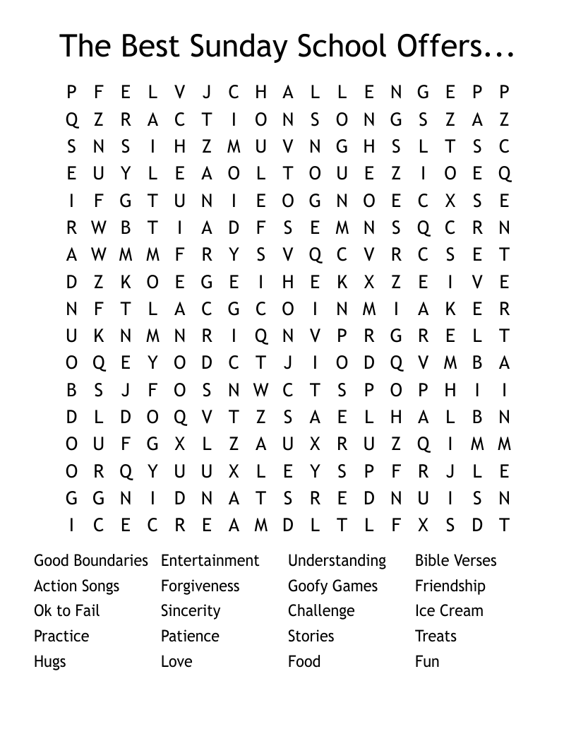 The Best Sunday School Offers... Word Search