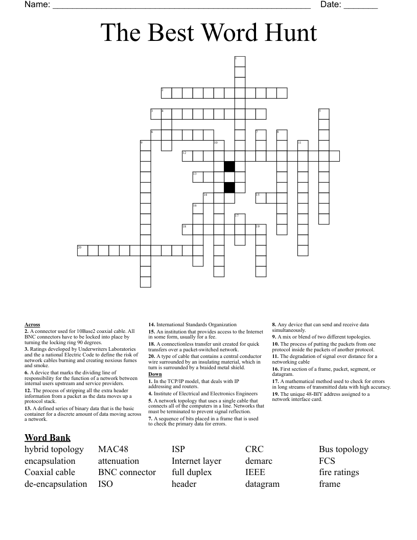 The Best Word Hunt Crossword