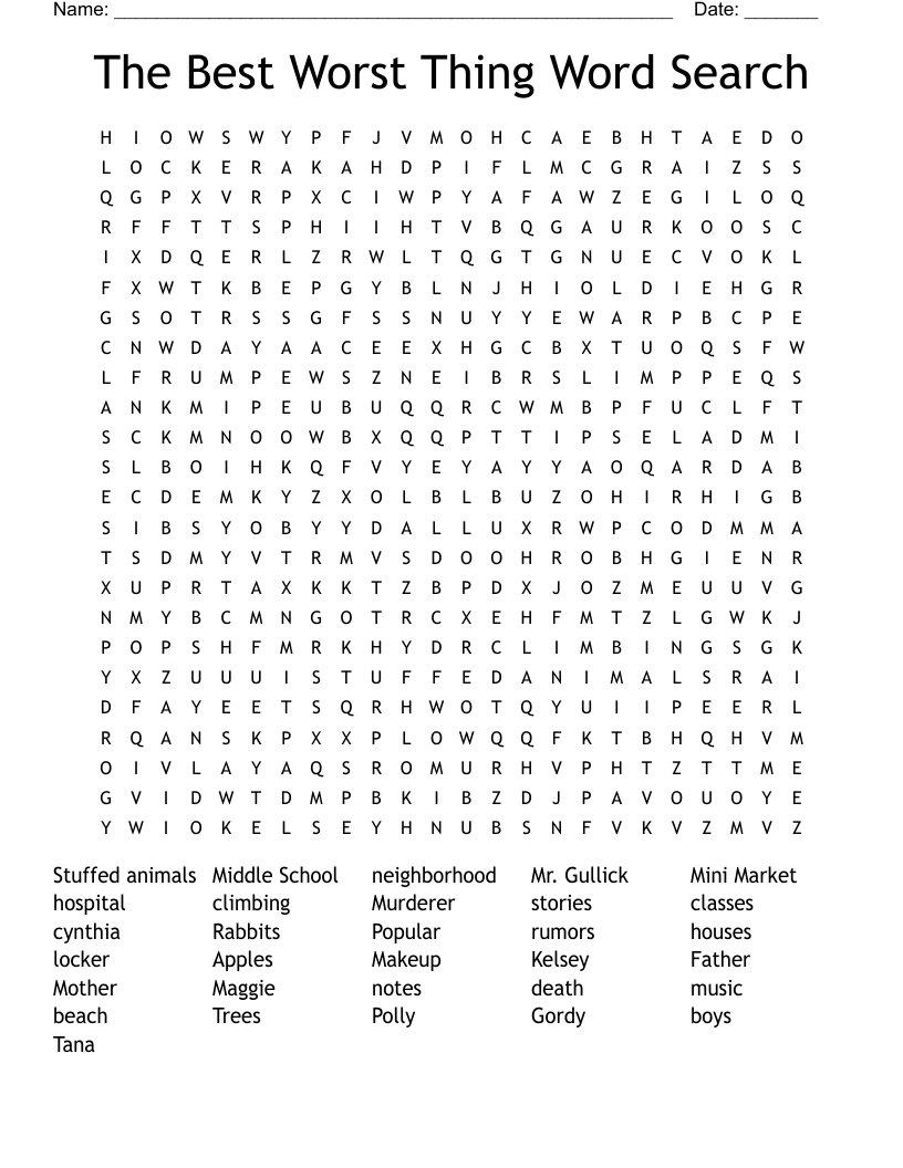 The Best Worst Thing Word Search