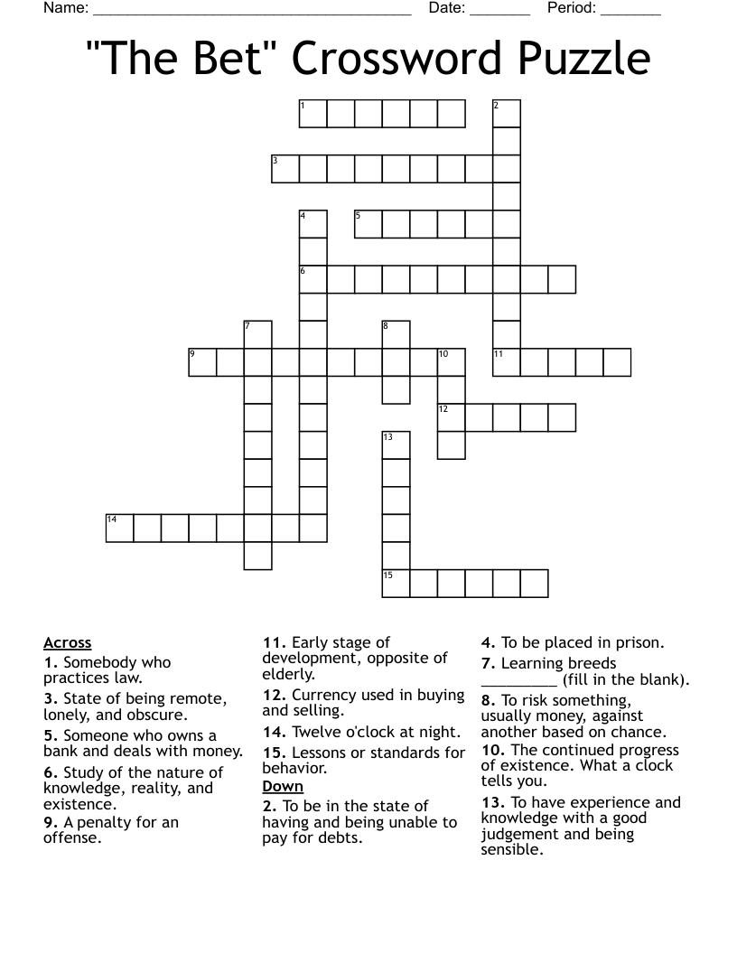 "The Bet" Crossword Puzzle