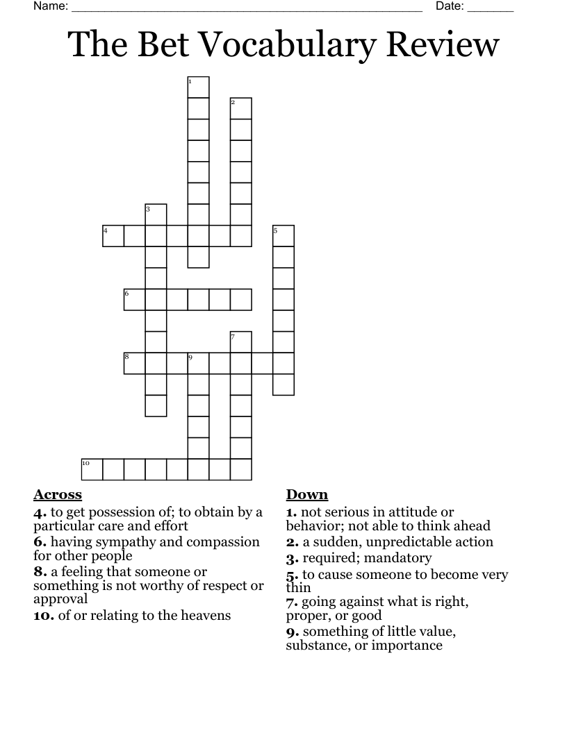 The Bet Vocabulary Review Crossword