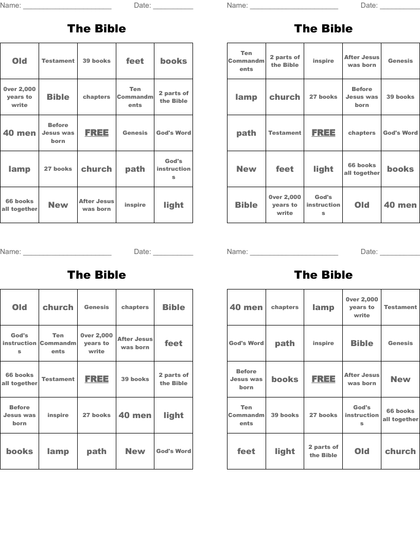 The Bible Bingo Cards