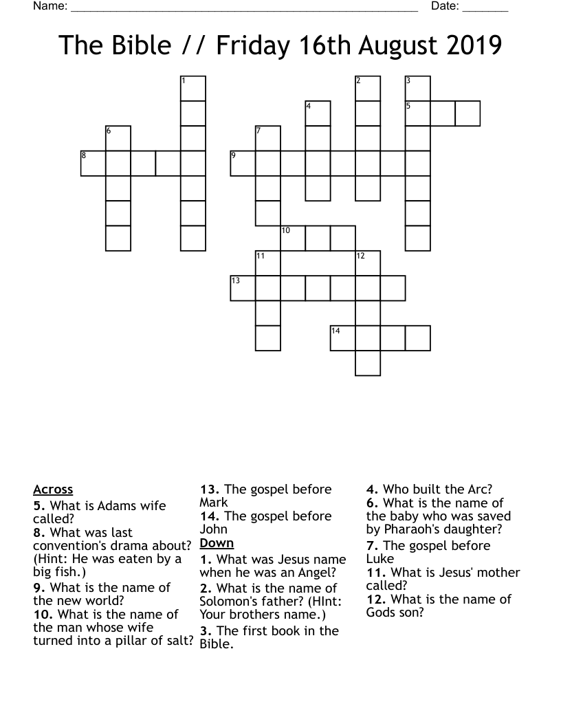 The Bible // Friday 16th August 2019 Crossword