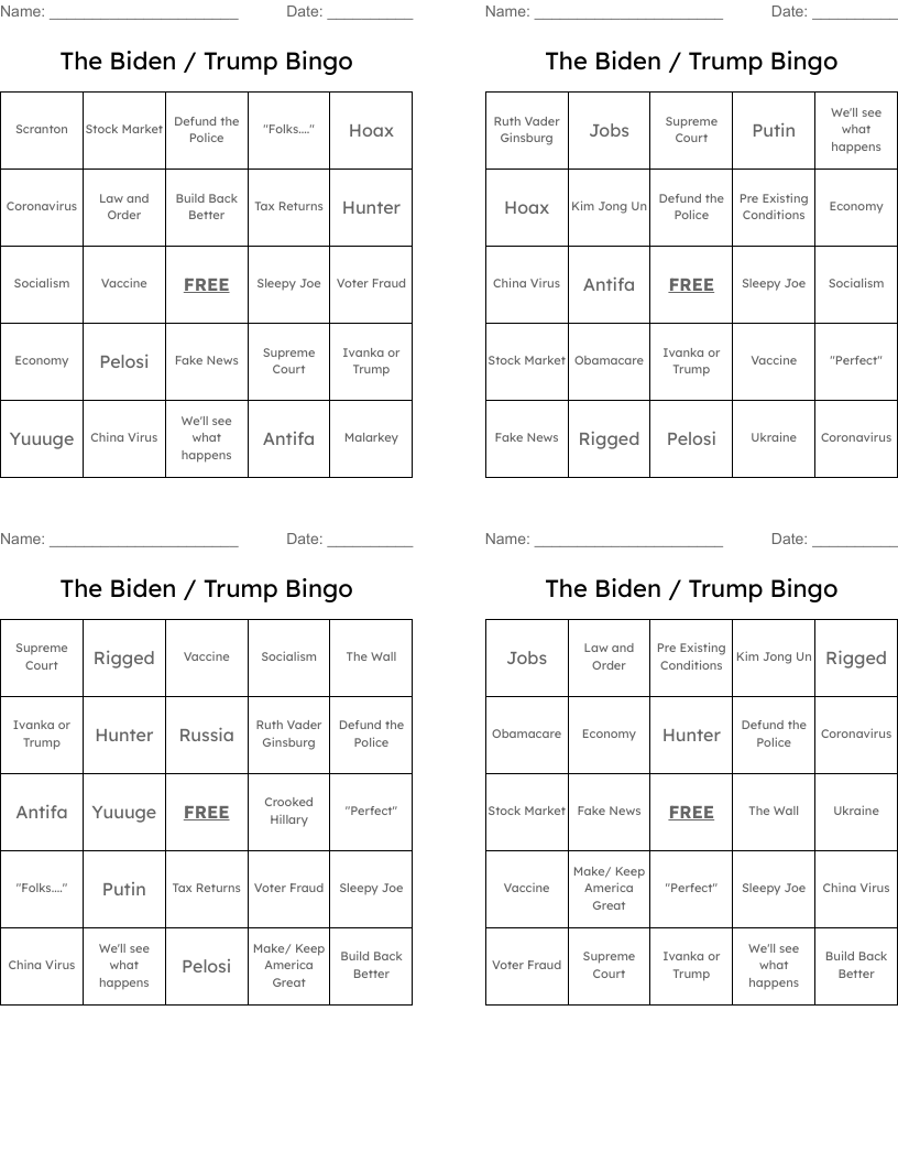 The Biden / Trump Bingo