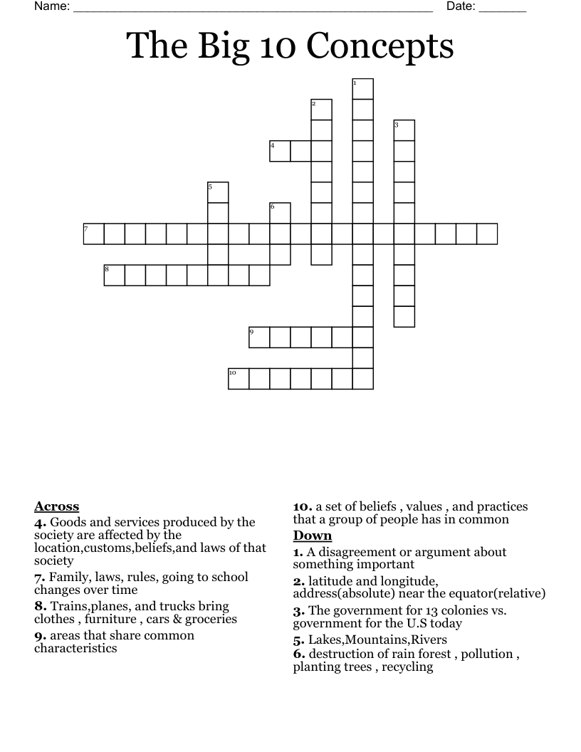 The Big 10 Concepts Crossword