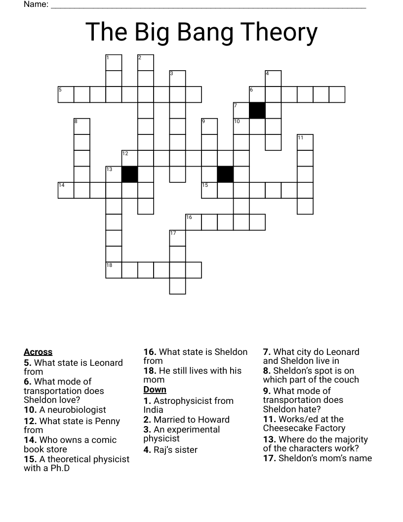 The Big Bang Theory Crossword