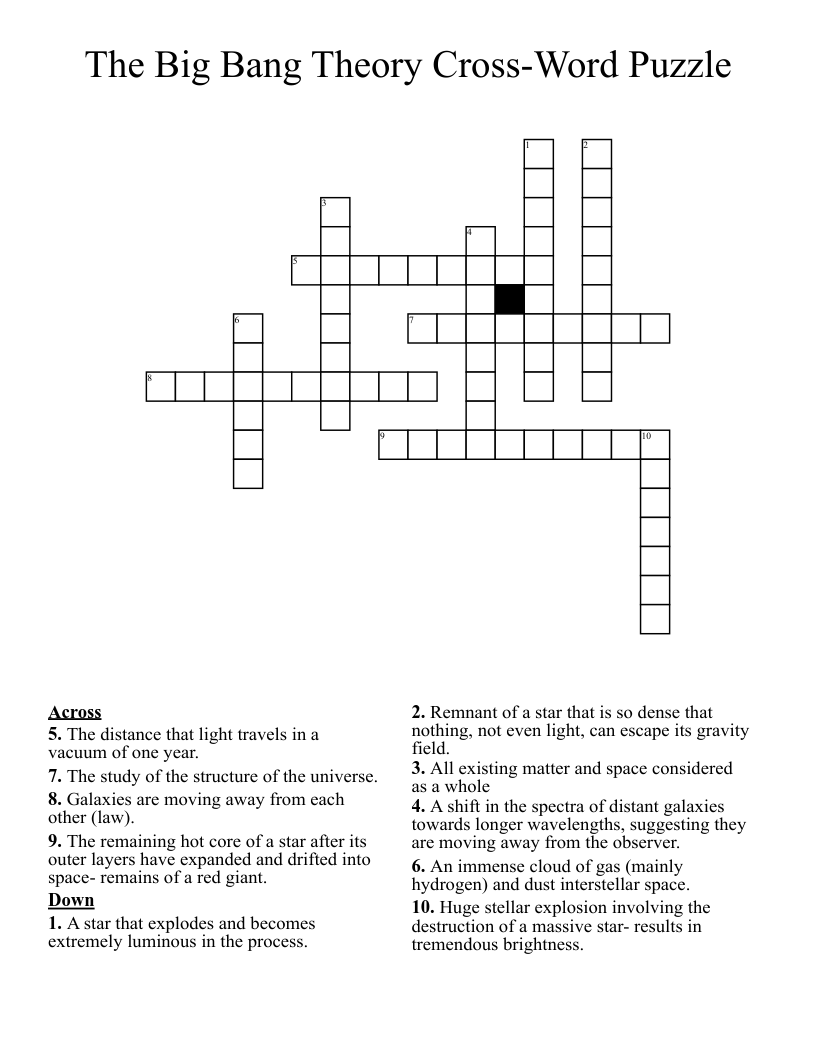 The Big Bang Theory Cross-Word Puzzle Crossword