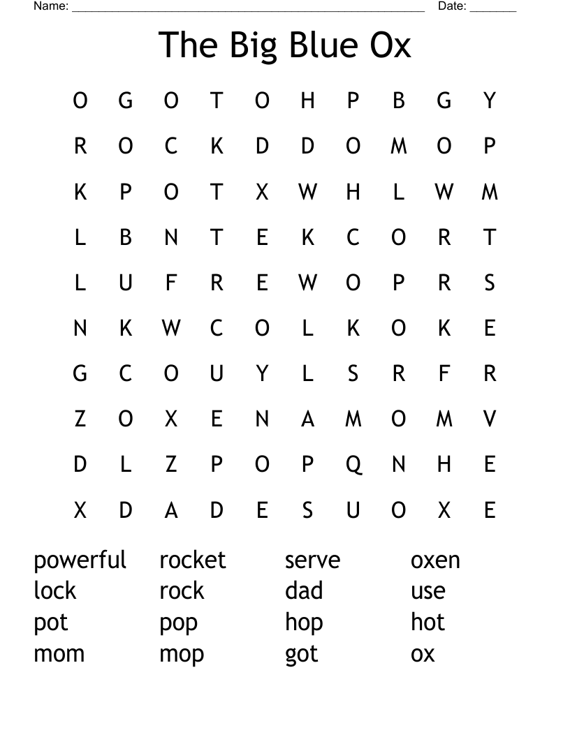 The Big Blue Ox Word Search