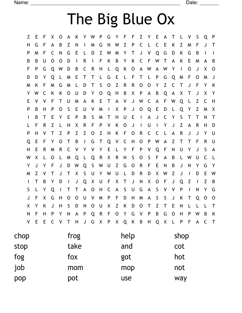The Big Blue Ox Word Search