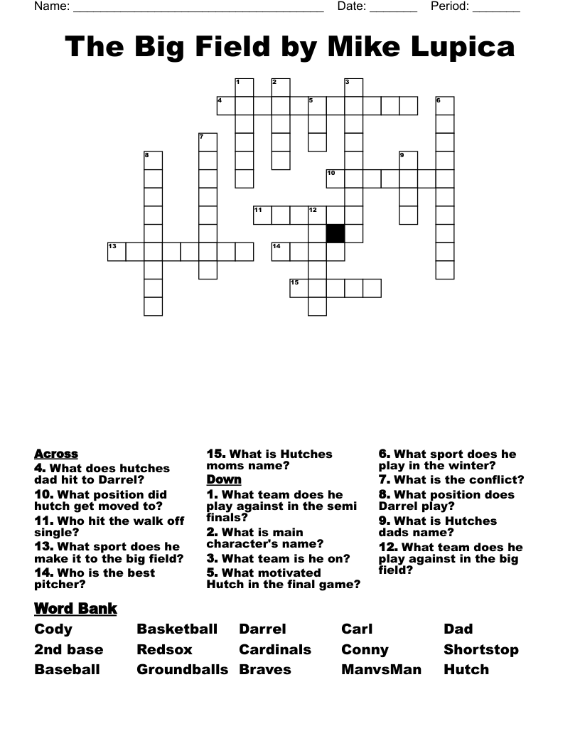 The Big Field by Mike Lupica  Crossword