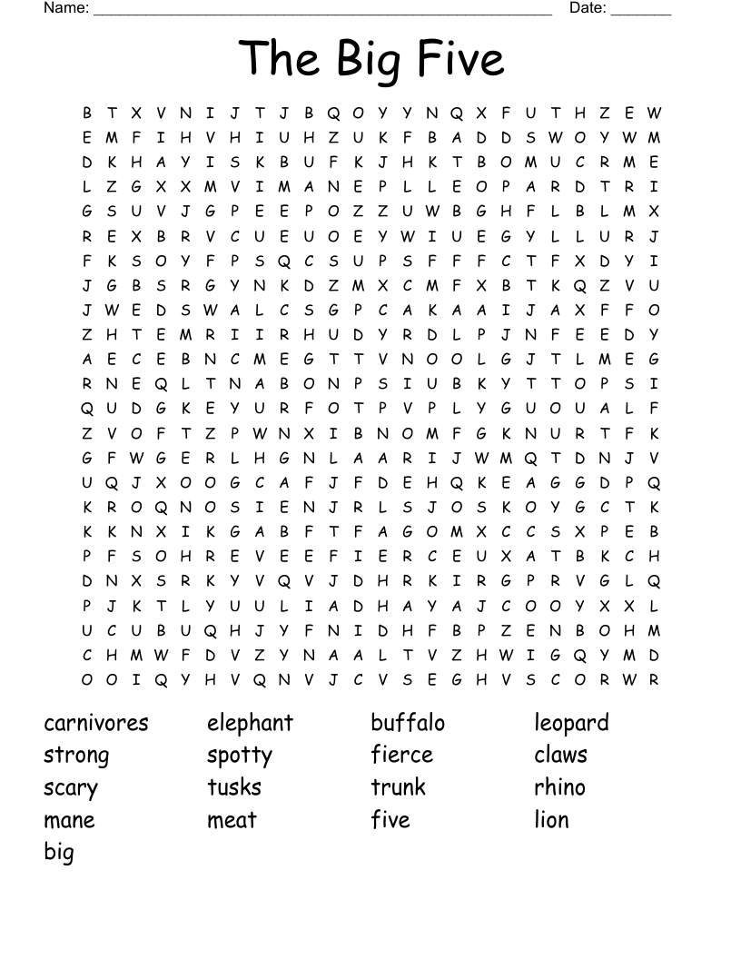 The Big Five Word Search