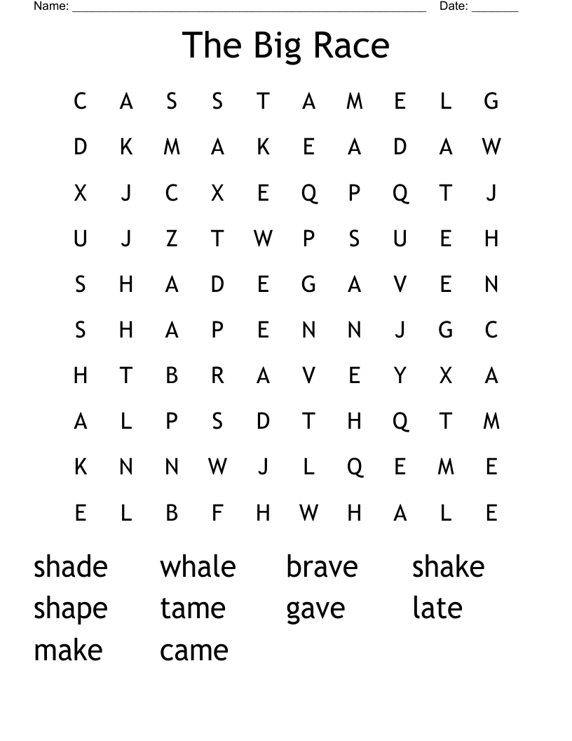 The Big Race Word Search