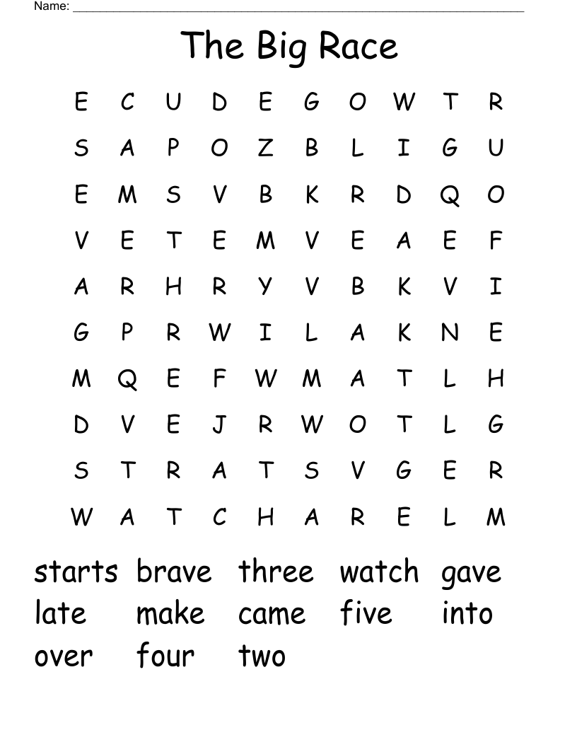 The Big Race Word Search