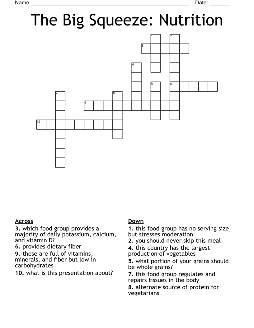 The Big Squeeze: Nutrition  Crossword