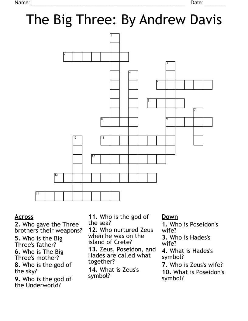 The Big Three: By Andrew Davis Crossword