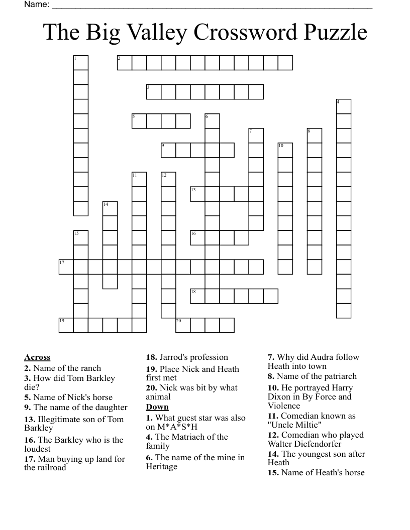 The Big Valley Crossword Puzzle