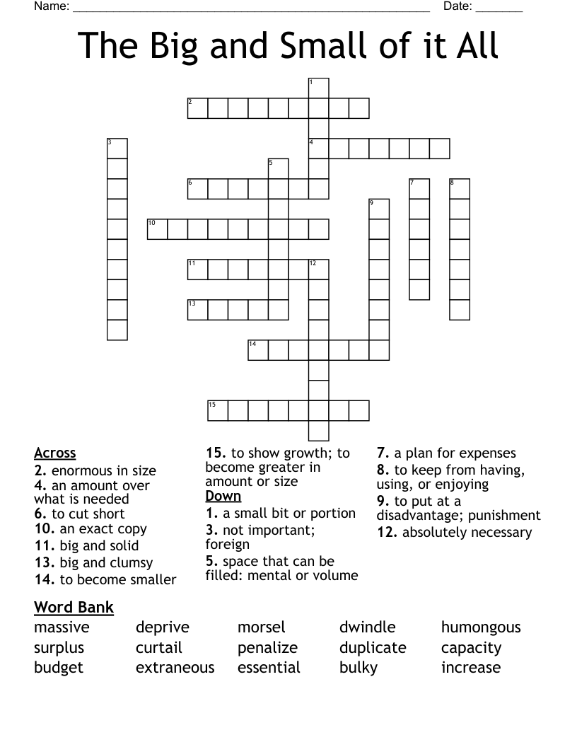 The Big and Small of it All Crossword