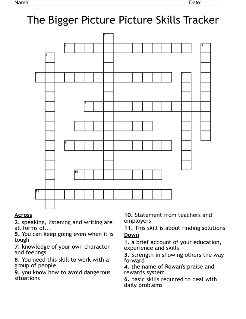 The Bigger Picture Picture Skills Tracker  Crossword