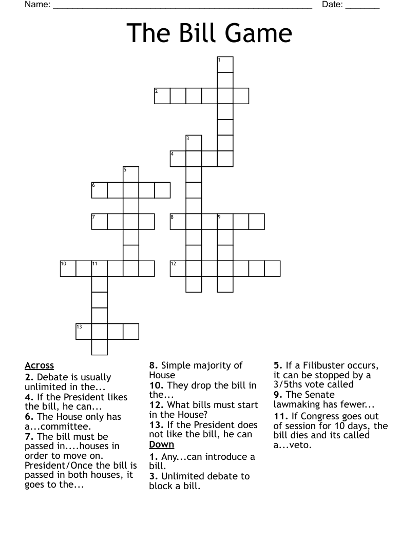 The Bill Game Crossword