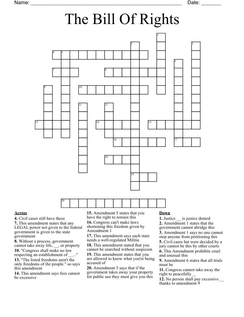 The Bill Of Rights Crossword