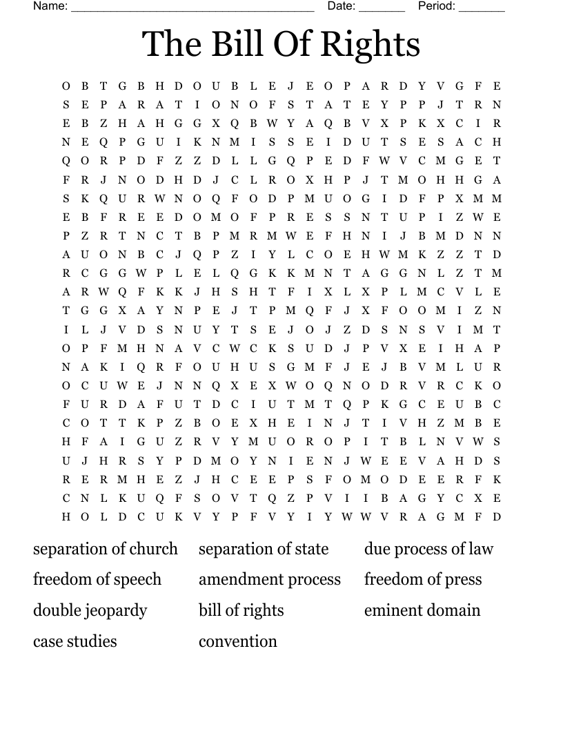 The Bill Of Rights Word Search