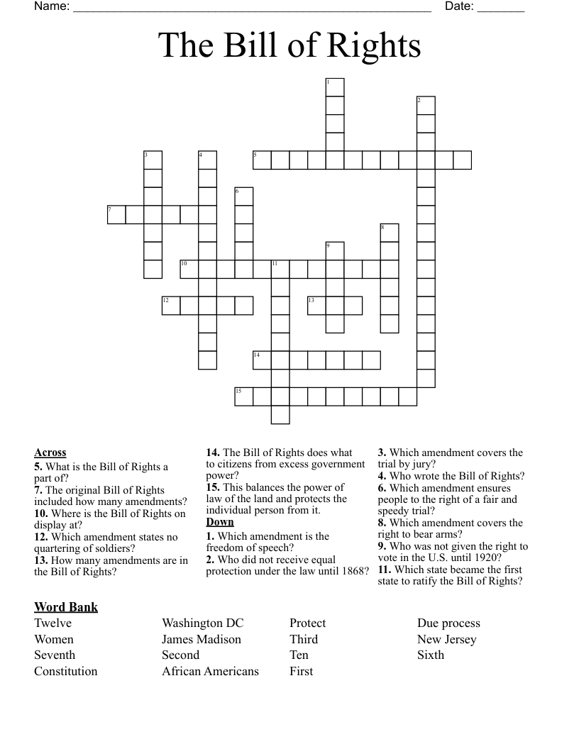 The Bill of Rights Crossword