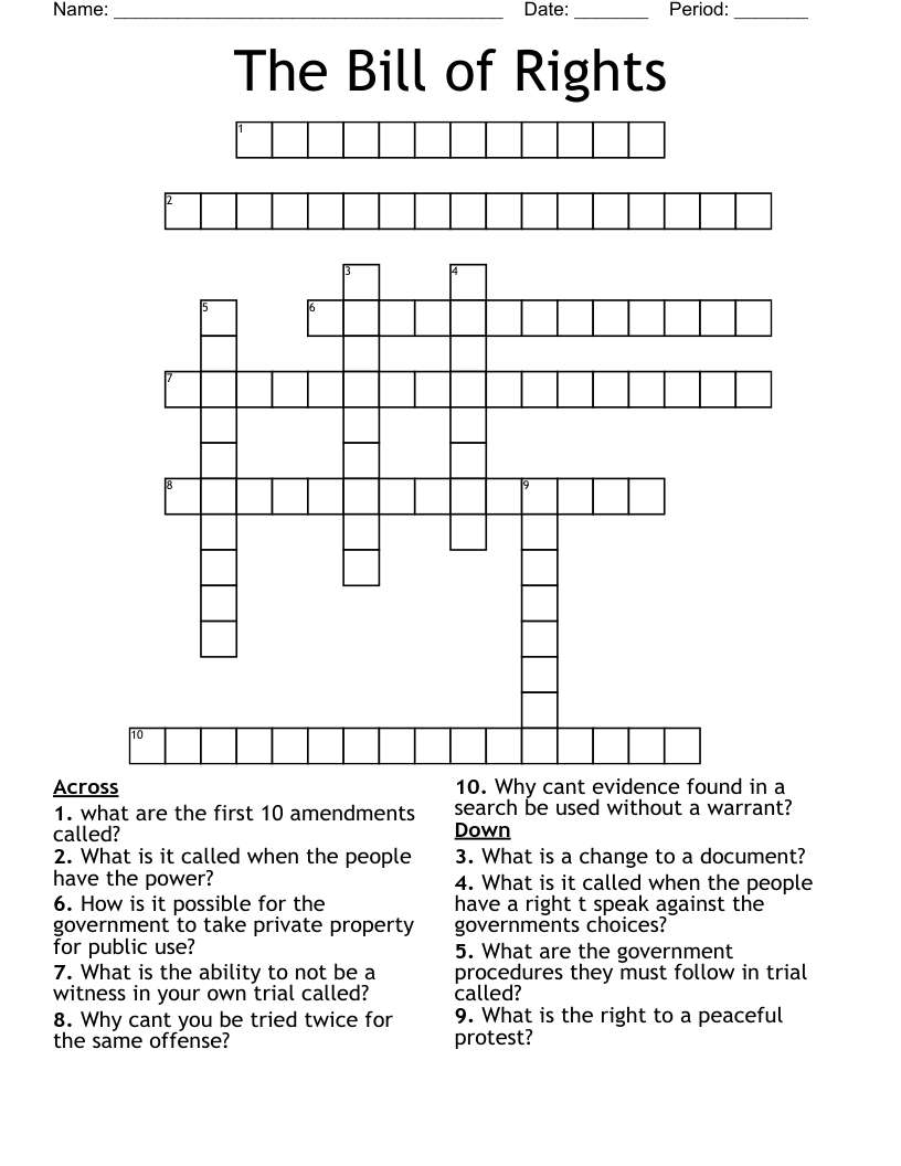 The Bill of Rights Crossword