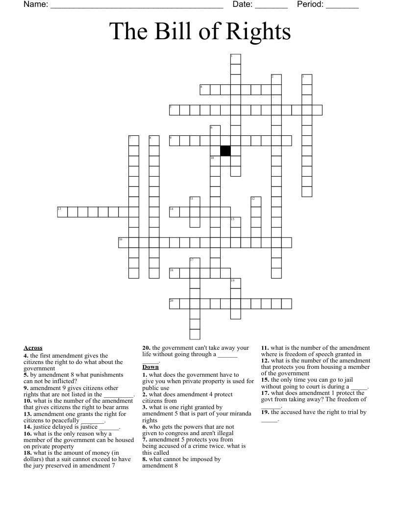 The Bill of Rights Crossword