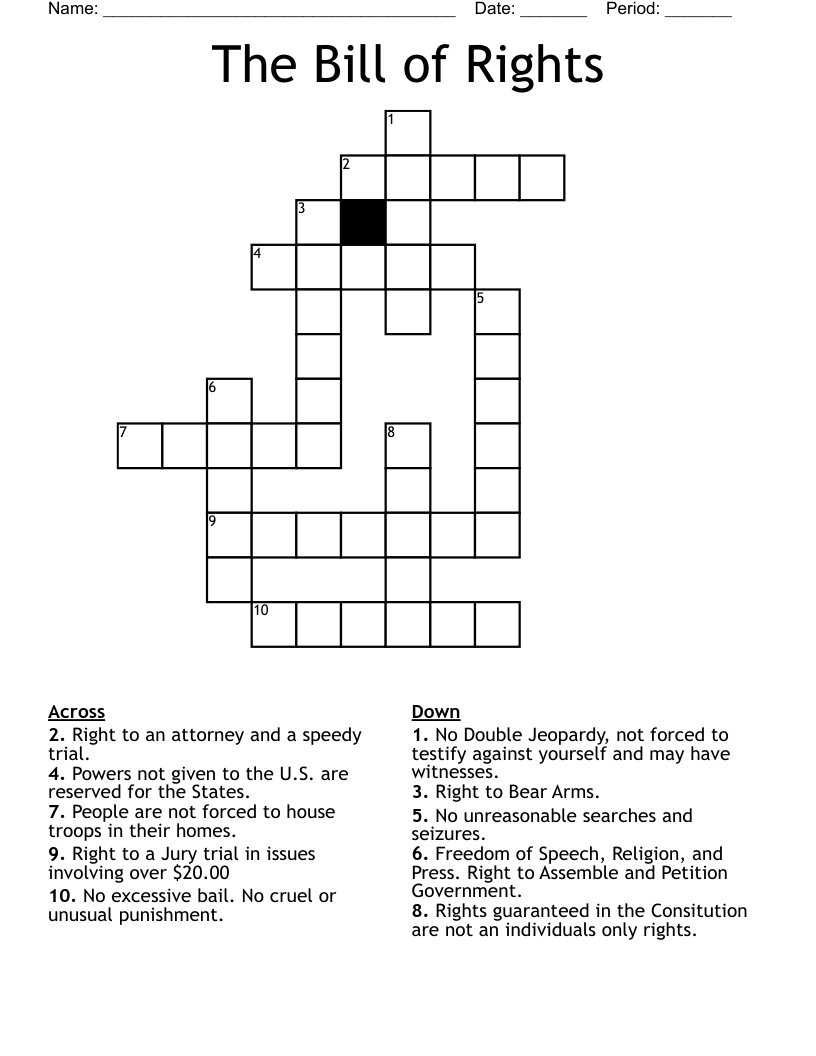 The Bill of Rights Crossword
