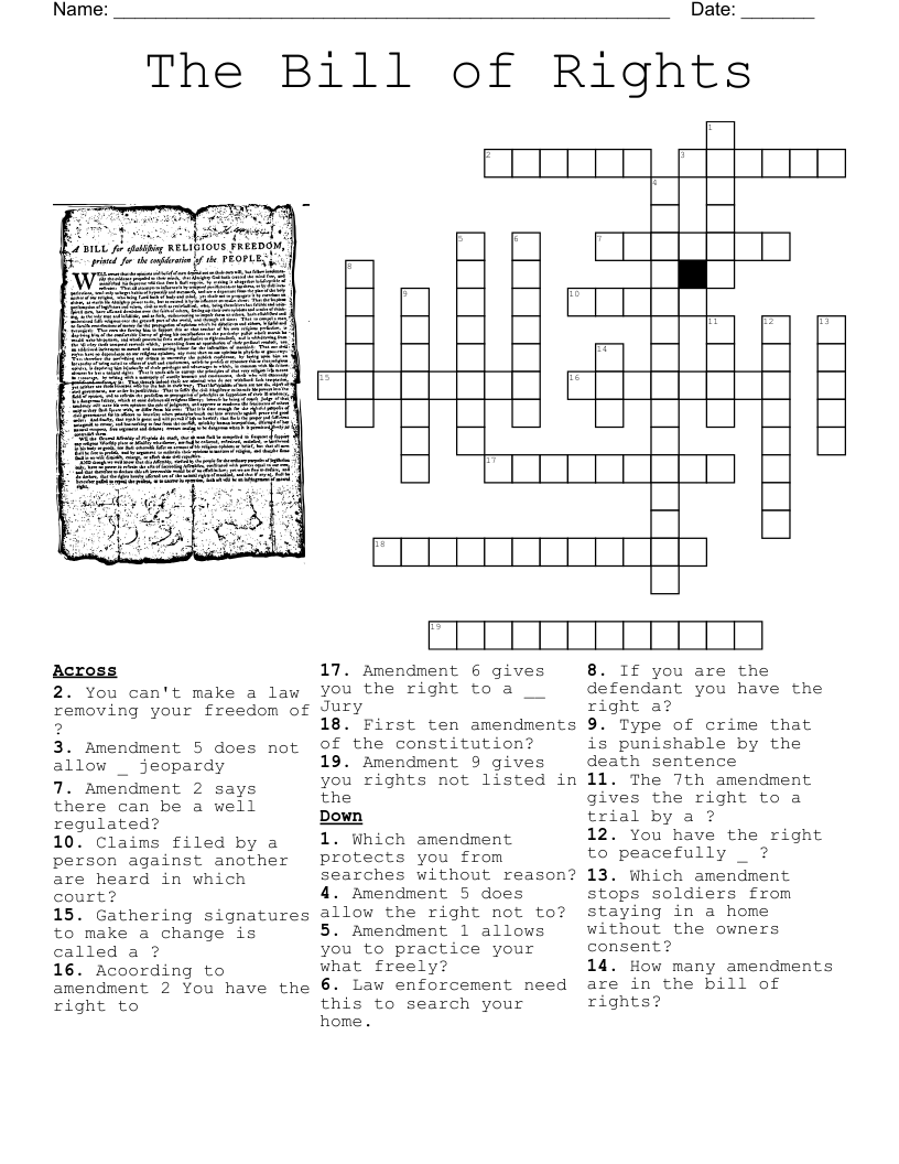 The Bill of Rights Crossword