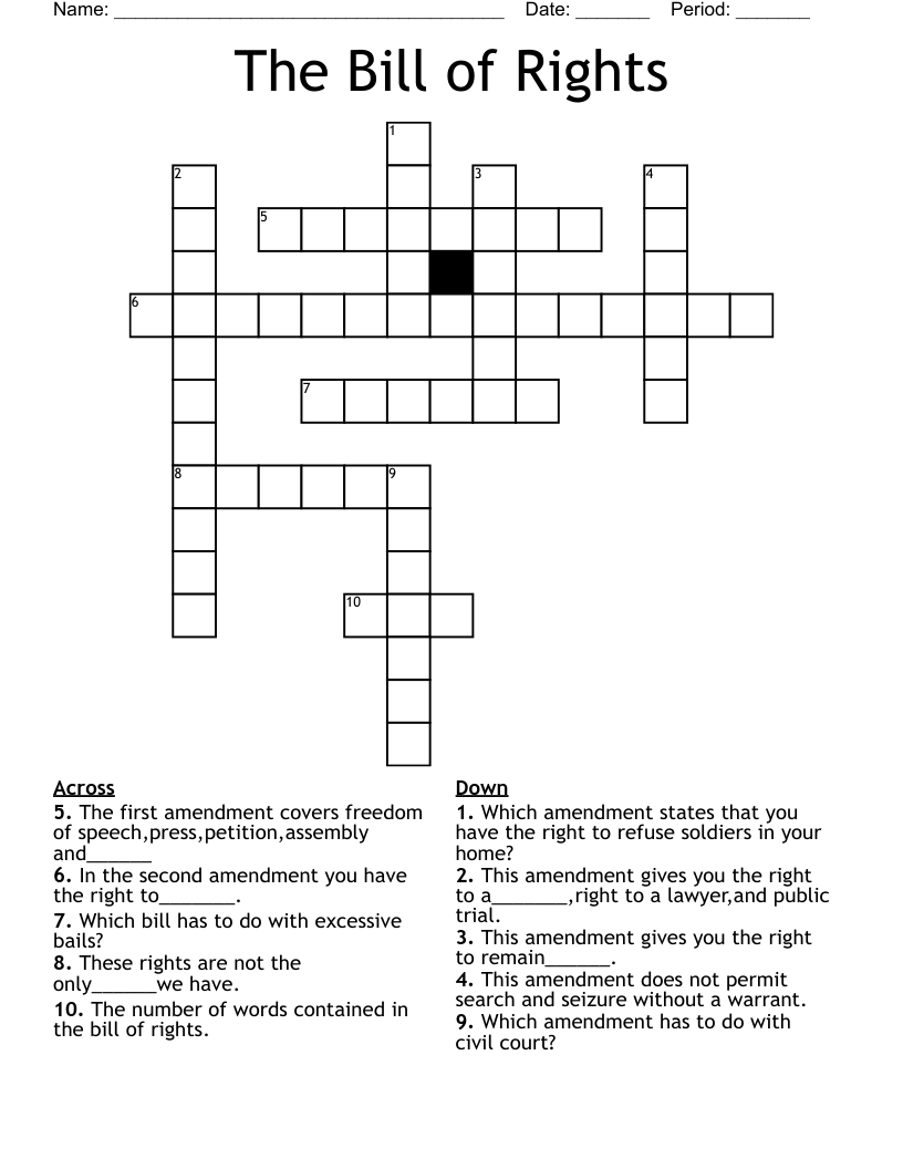 The Bill of Rights  Crossword