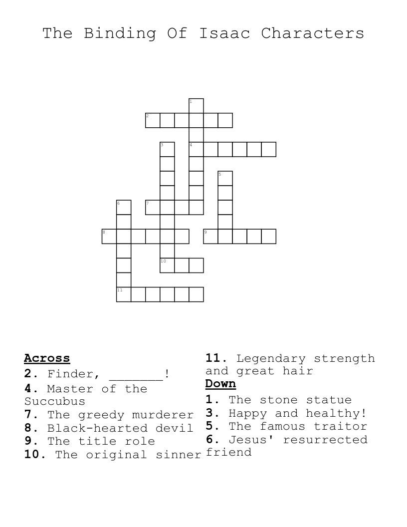 The Binding Of Isaac Characters Crossword