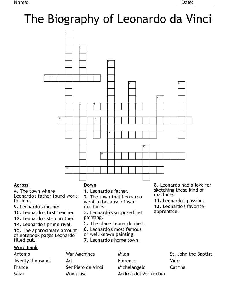 The Biography of Leonardo da Vinci Crossword