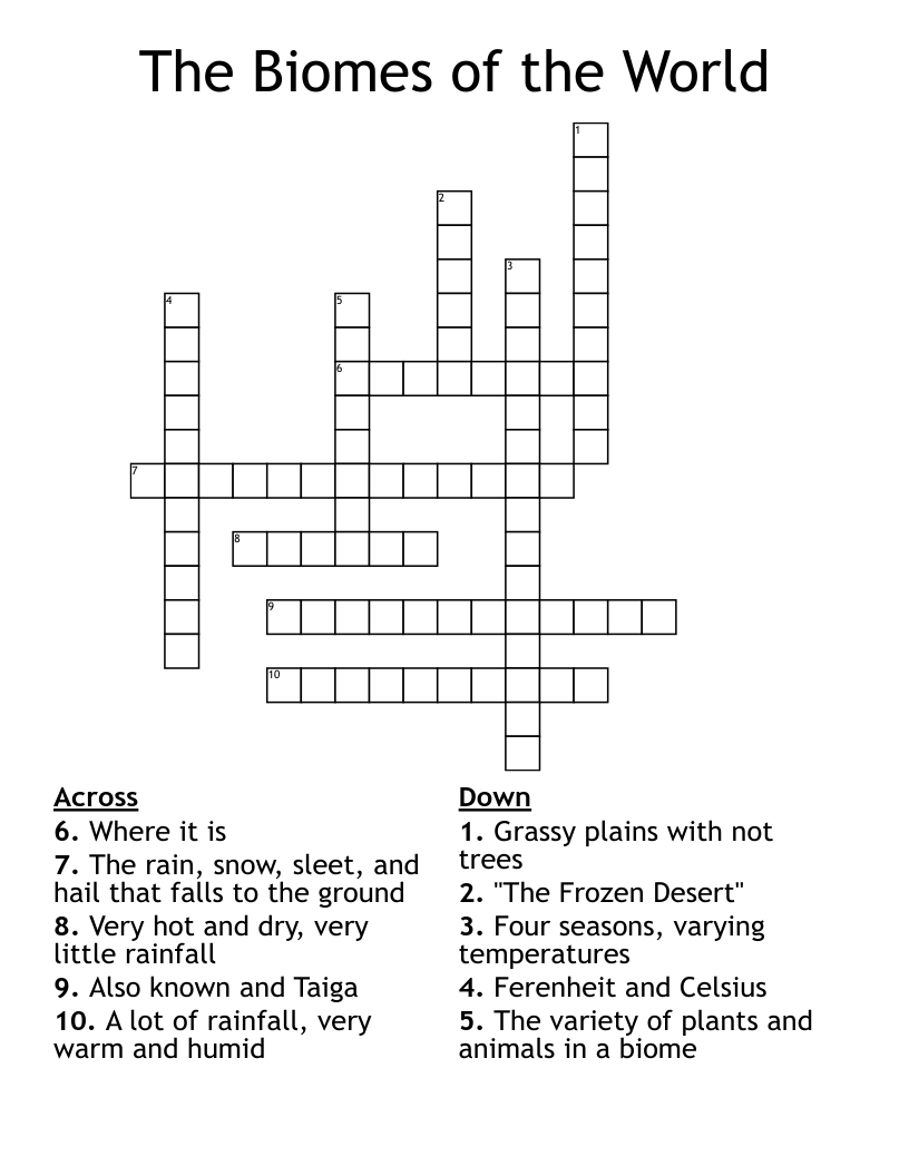 The Biomes of the World Crossword