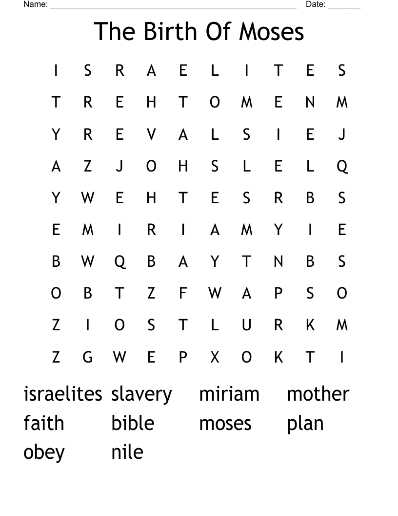 The Birth Of Moses Word Search