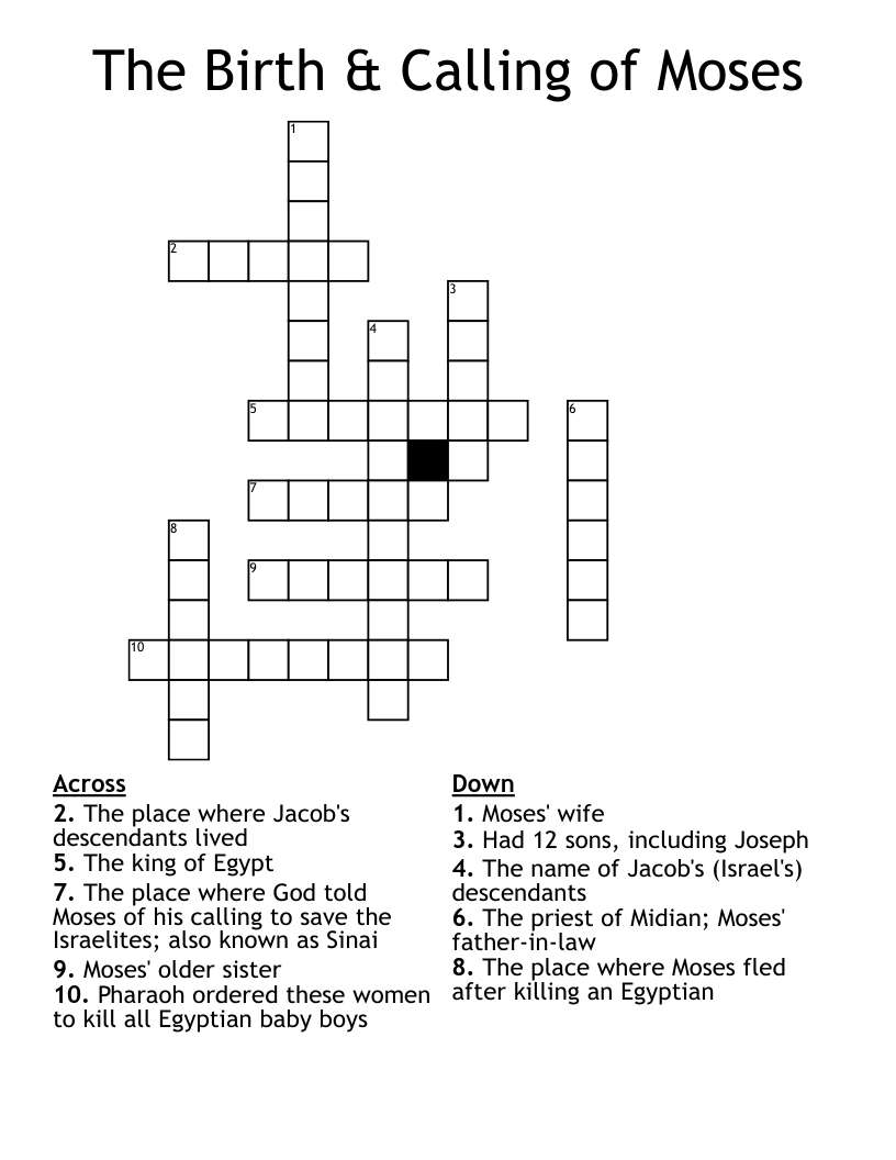 The Birth & Calling of Moses Crossword