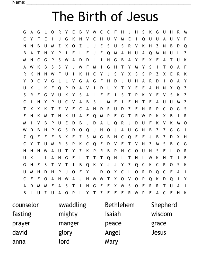 The Birth of Jesus  Word Search