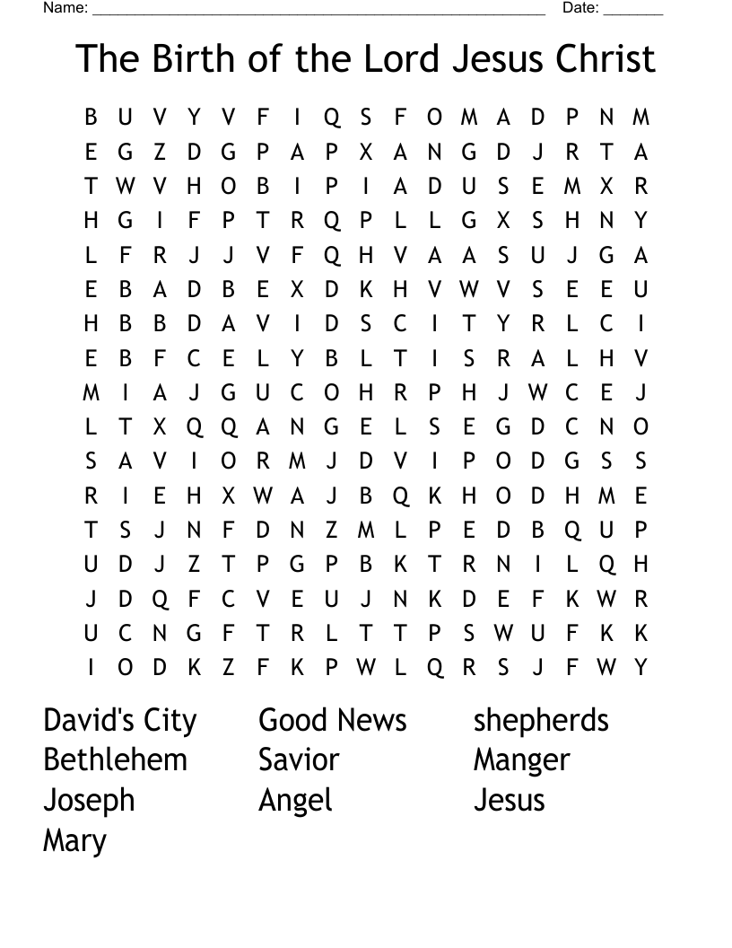 The Birth of the Lord Jesus Christ Word Search