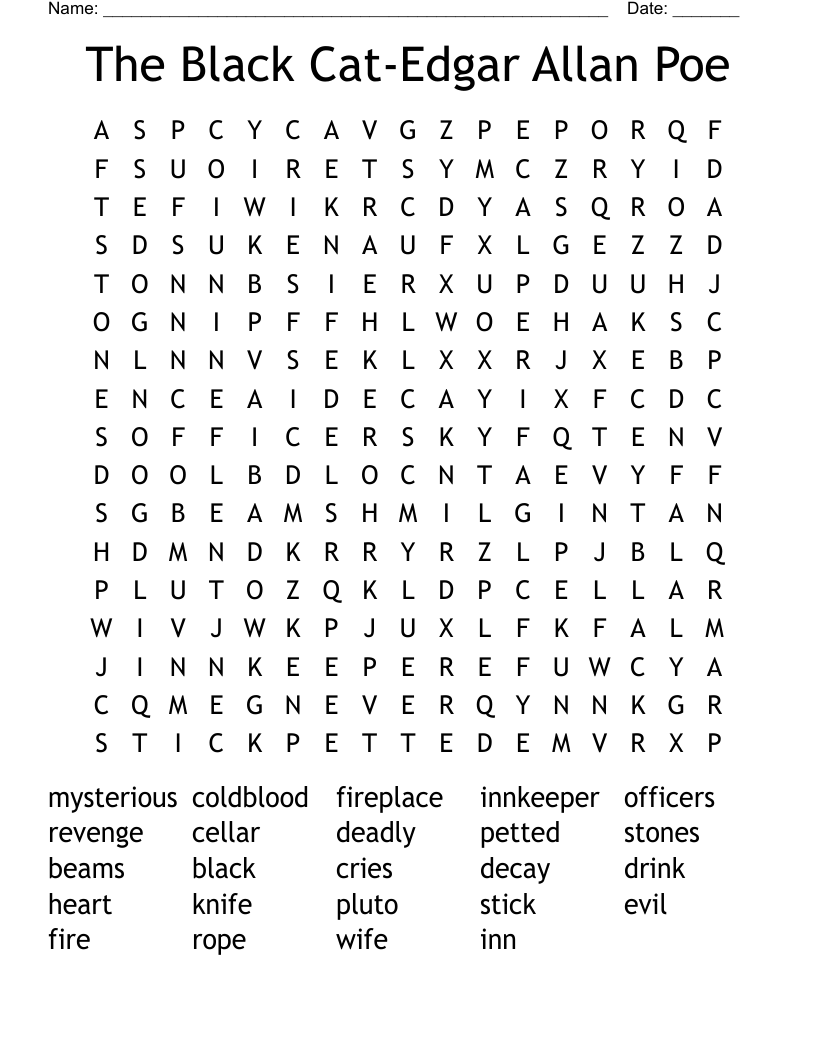 The Black Cat-Edgar Allan Poe Word Search