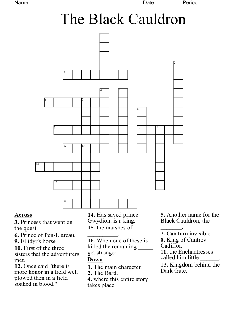The Black Cauldron Crossword